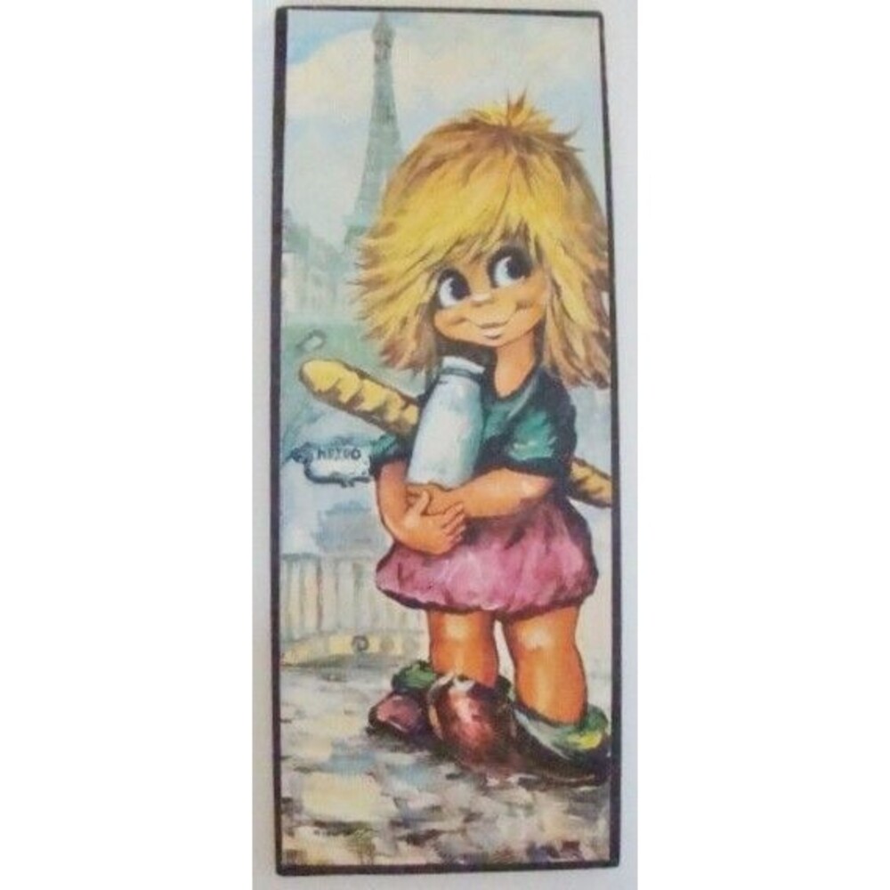 Vtg Big Eyed Girl Art Print Wallboard Kids Mod 1960s Milk Bottle Paris MCM